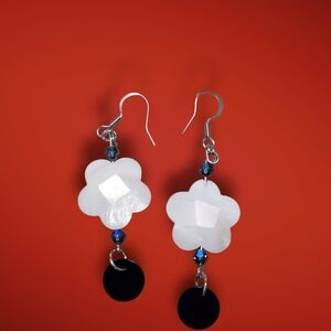 Elegant White and Black Flower Earrings